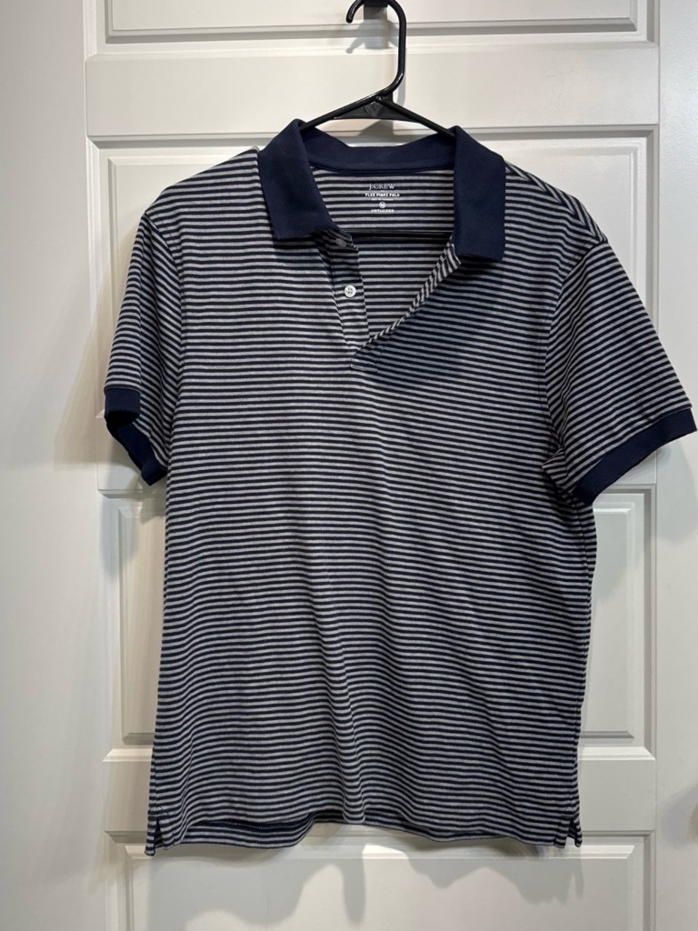 J. Crew Men's Navy and White Striped Polo